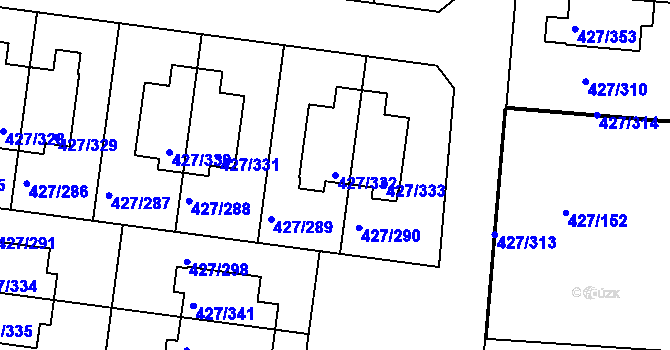 Parcela st. 427/332 v KÚ Březiněves, Katastrální mapa