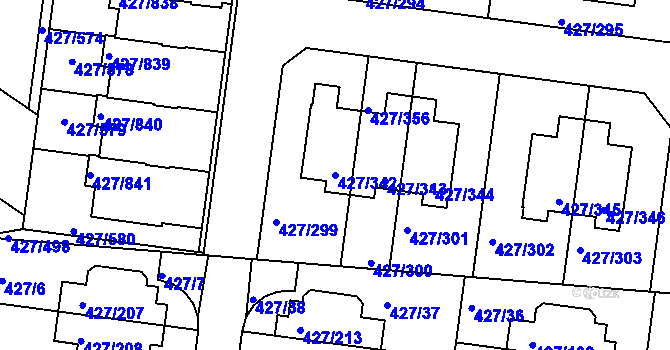 Parcela st. 427/342 v KÚ Březiněves, Katastrální mapa