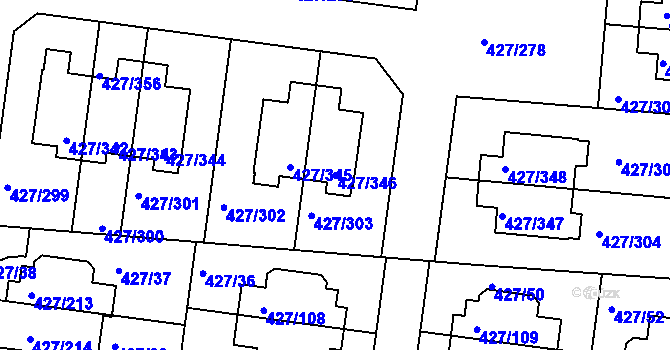 Parcela st. 427/346 v KÚ Březiněves, Katastrální mapa
