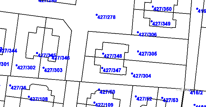 Parcela st. 427/348 v KÚ Březiněves, Katastrální mapa