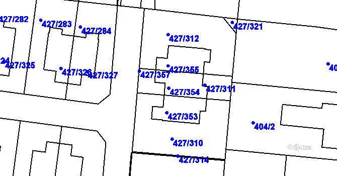Parcela st. 427/354 v KÚ Březiněves, Katastrální mapa