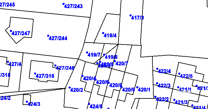 Parcela st. 419/8 v KÚ Březiněves, Katastrální mapa