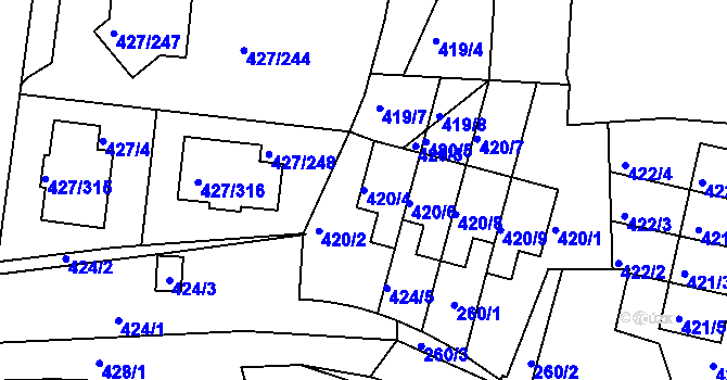 Parcela st. 420/4 v KÚ Březiněves, Katastrální mapa