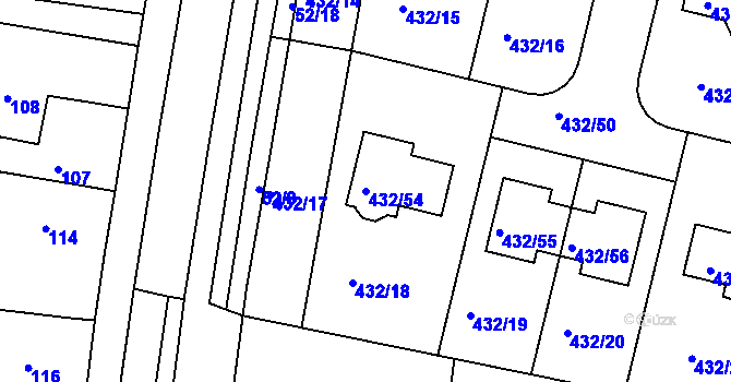 Parcela st. 432/54 v KÚ Březiněves, Katastrální mapa