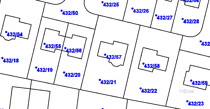 Parcela st. 432/57 v KÚ Březiněves, Katastrální mapa