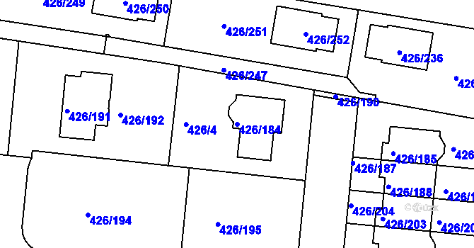 Parcela st. 426/184 v KÚ Březiněves, Katastrální mapa