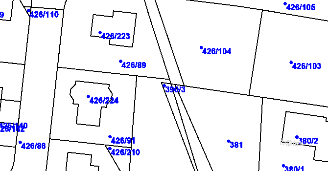 Parcela st. 390/3 v KÚ Březiněves, Katastrální mapa