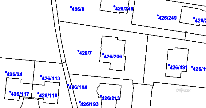 Parcela st. 426/206 v KÚ Březiněves, Katastrální mapa