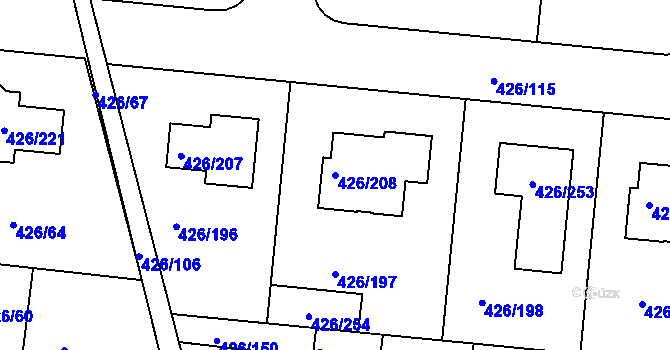 Parcela st. 426/208 v KÚ Březiněves, Katastrální mapa