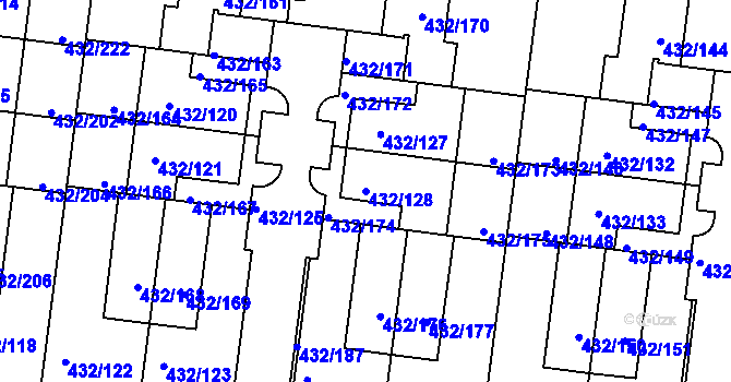 Parcela st. 432/128 v KÚ Březiněves, Katastrální mapa
