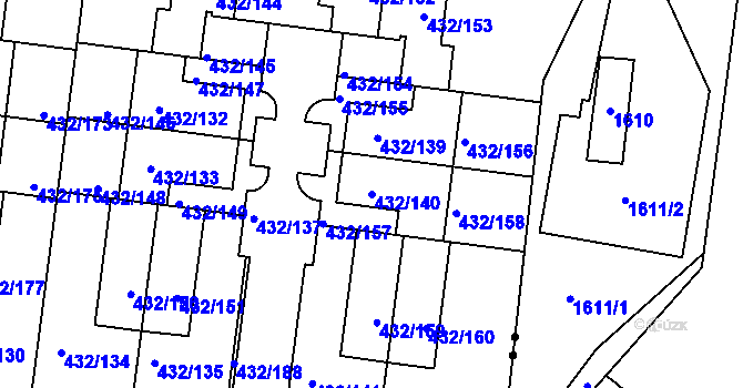 Parcela st. 432/140 v KÚ Březiněves, Katastrální mapa