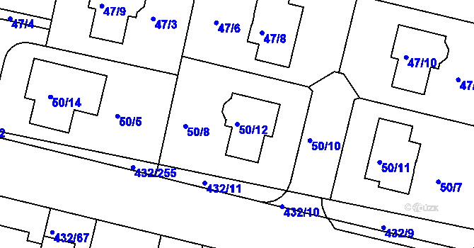 Parcela st. 50/12 v KÚ Březiněves, Katastrální mapa