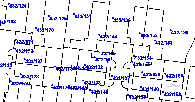 Parcela st. 432/145 v KÚ Březiněves, Katastrální mapa