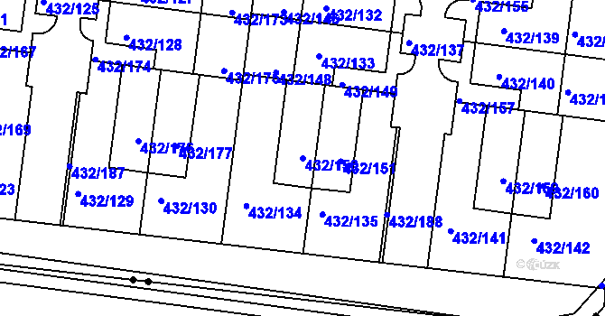 Parcela st. 432/150 v KÚ Březiněves, Katastrální mapa