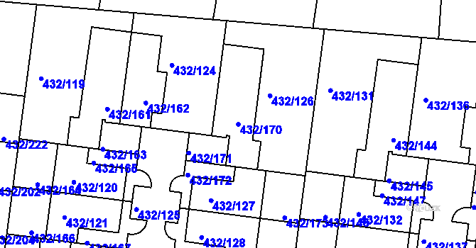 Parcela st. 432/170 v KÚ Březiněves, Katastrální mapa