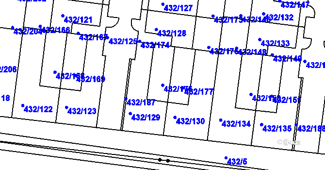 Parcela st. 432/176 v KÚ Březiněves, Katastrální mapa