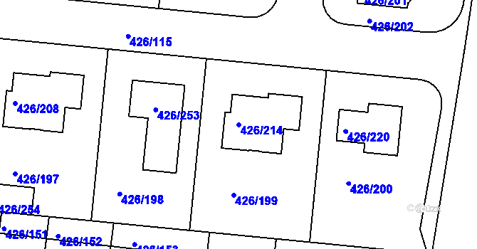 Parcela st. 426/214 v KÚ Březiněves, Katastrální mapa