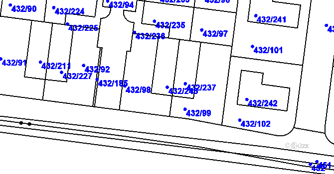 Parcela st. 432/245 v KÚ Březiněves, Katastrální mapa