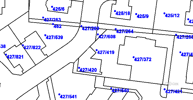 Parcela st. 427/419 v KÚ Březiněves, Katastrální mapa