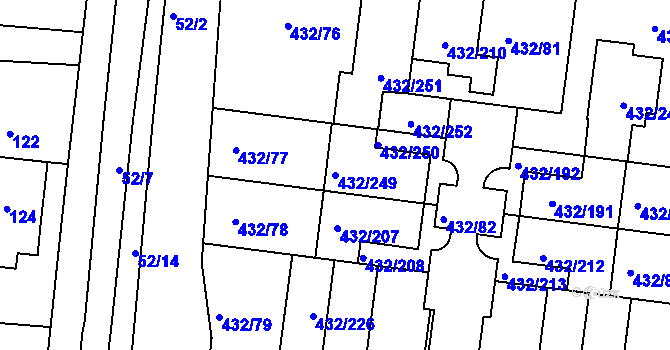 Parcela st. 432/249 v KÚ Březiněves, Katastrální mapa