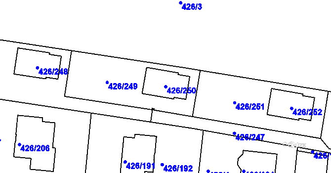 Parcela st. 426/250 v KÚ Březiněves, Katastrální mapa