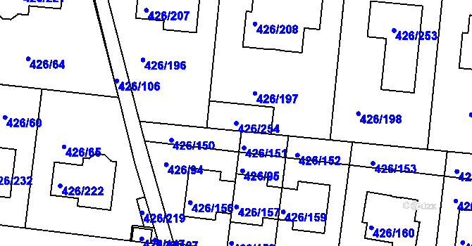 Parcela st. 426/254 v KÚ Březiněves, Katastrální mapa
