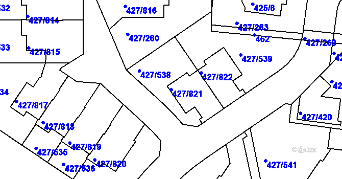 Parcela st. 427/821 v KÚ Březiněves, Katastrální mapa