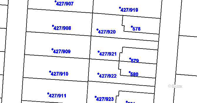 Parcela st. 427/921 v KÚ Březiněves, Katastrální mapa