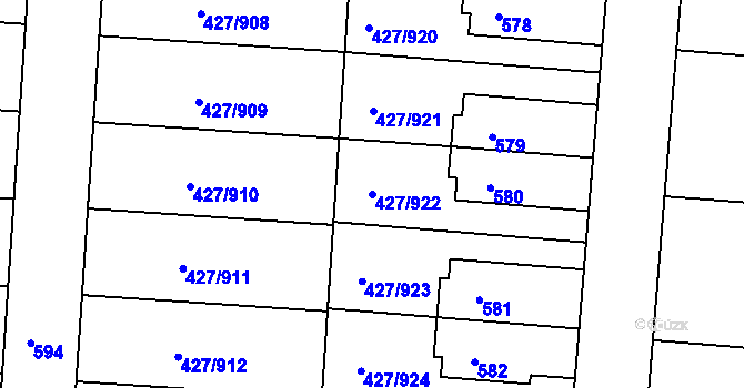 Parcela st. 427/922 v KÚ Březiněves, Katastrální mapa