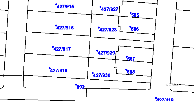 Parcela st. 427/929 v KÚ Březiněves, Katastrální mapa