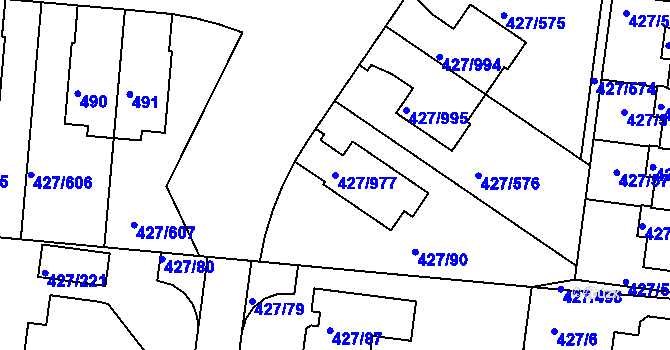 Parcela st. 427/977 v KÚ Březiněves, Katastrální mapa