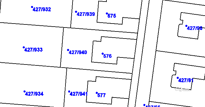 Parcela st. 576 v KÚ Březiněves, Katastrální mapa