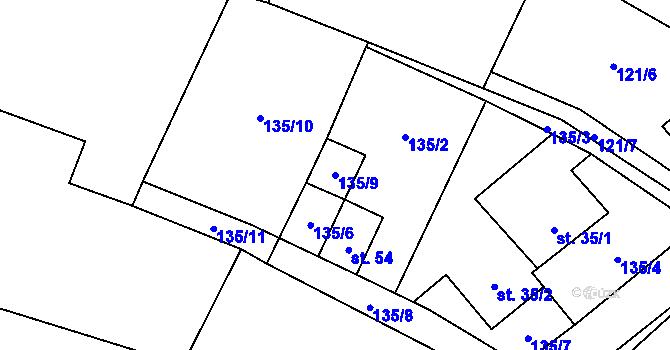 Parcela st. 135/9 v KÚ Březinka u Kokořína, Katastrální mapa