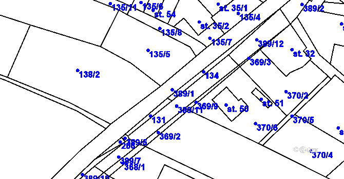 Parcela st. 389/1 v KÚ Březinka u Kokořína, Katastrální mapa