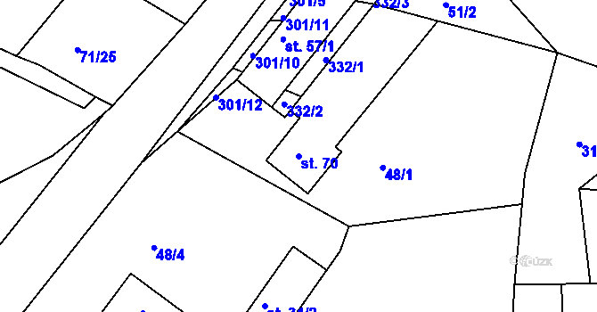 Parcela st. 70 v KÚ Březinky, Katastrální mapa