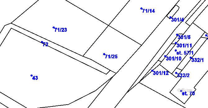 Parcela st. 71/25 v KÚ Březinky, Katastrální mapa