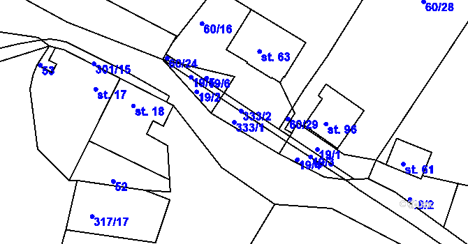 Parcela st. 333/1 v KÚ Březinky, Katastrální mapa