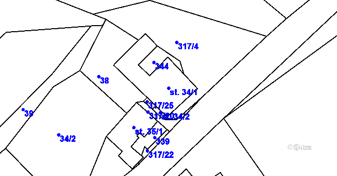 Parcela st. 34/1 v KÚ Březinky, Katastrální mapa