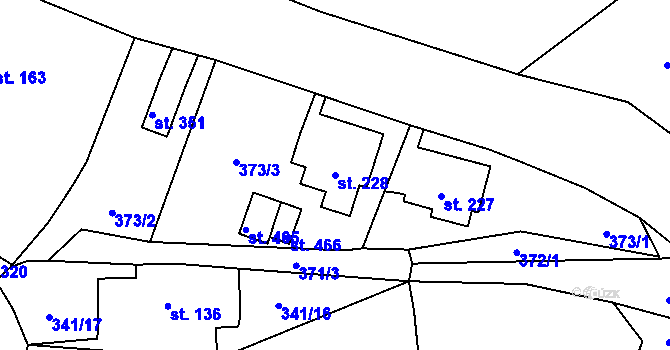 Parcela st. 228 v KÚ Březiny u Děčína, Katastrální mapa