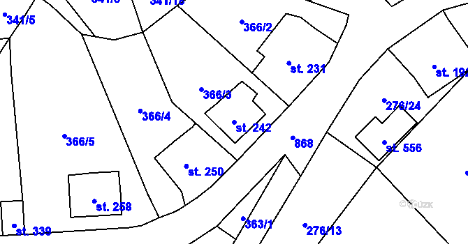 Parcela st. 242 v KÚ Březiny u Děčína, Katastrální mapa