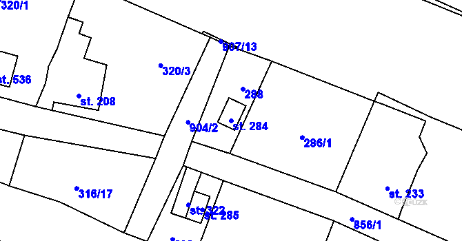 Parcela st. 284 v KÚ Březiny u Děčína, Katastrální mapa