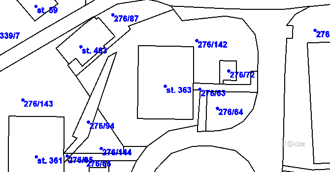 Parcela st. 363 v KÚ Březiny u Děčína, Katastrální mapa
