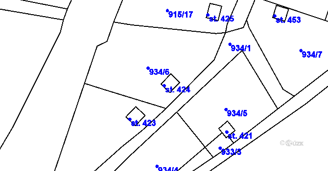 Parcela st. 424 v KÚ Březiny u Děčína, Katastrální mapa