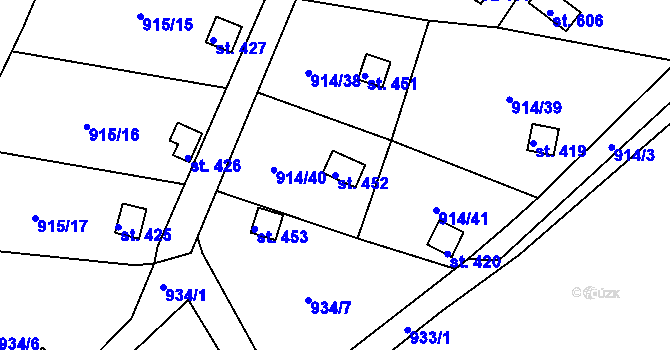 Parcela st. 452 v KÚ Březiny u Děčína, Katastrální mapa