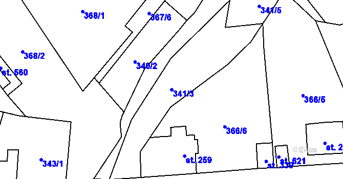 Parcela st. 341/3 v KÚ Březiny u Děčína, Katastrální mapa
