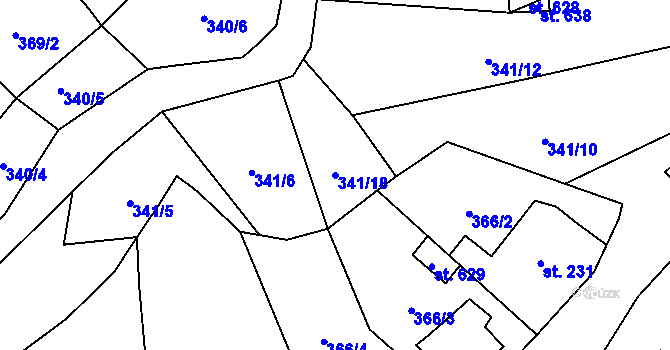Parcela st. 341/18 v KÚ Březiny u Děčína, Katastrální mapa