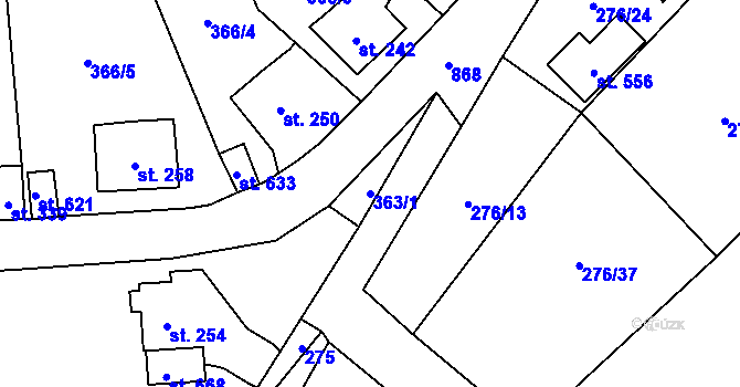 Parcela st. 363/1 v KÚ Březiny u Děčína, Katastrální mapa