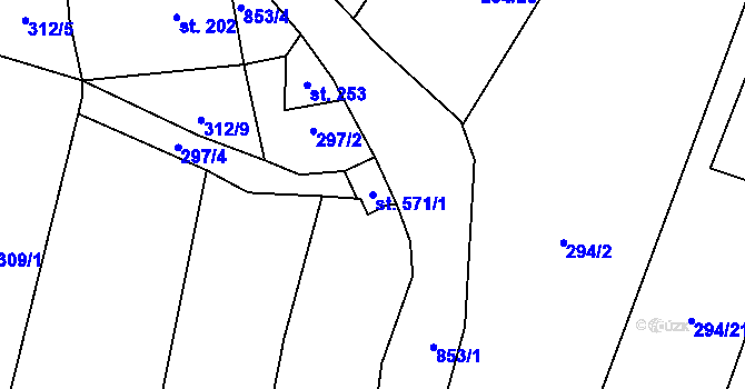 Parcela st. 571/1 v KÚ Březiny u Děčína, Katastrální mapa