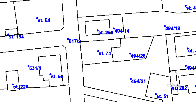 Parcela st. 74 v KÚ Folknáře, Katastrální mapa