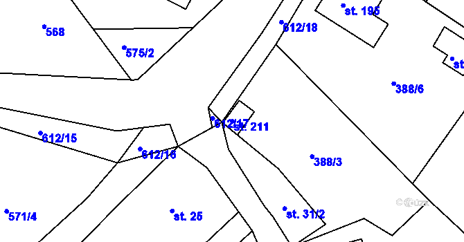Parcela st. 211 v KÚ Folknáře, Katastrální mapa